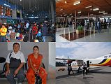 1 1 Kathmandu Domestic Airport, Gyan and Female Passenger, Agni Airplane After meeting my guide Gyan at the Kathmandu Tribhuvan International Airport, we took a taxi for a minute to the chaotic Kathmandu domestic airport. Gyans luggage was overweight, so he arranged for a young woman fellow passenger to join our group temporarily. In return for her carrying some of our luggage, we agreed she could ride in our jeep from Tumlingtar.